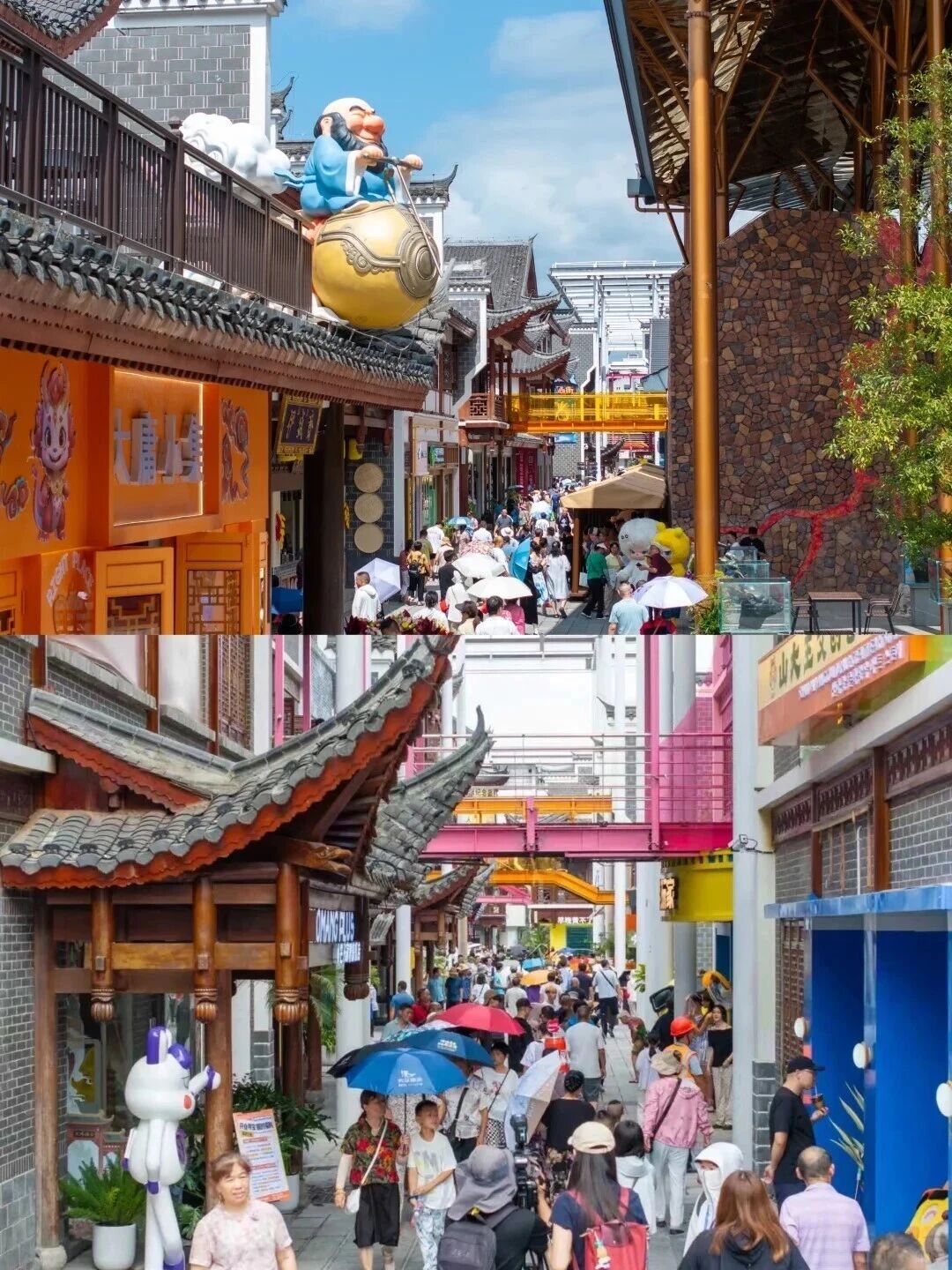 铁拐李雕塑在大庸古城街区中的实际落地照片